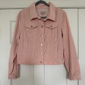 NWT LOFT Blush Light Pink Corduroy Jacket Gold Button Front Size M